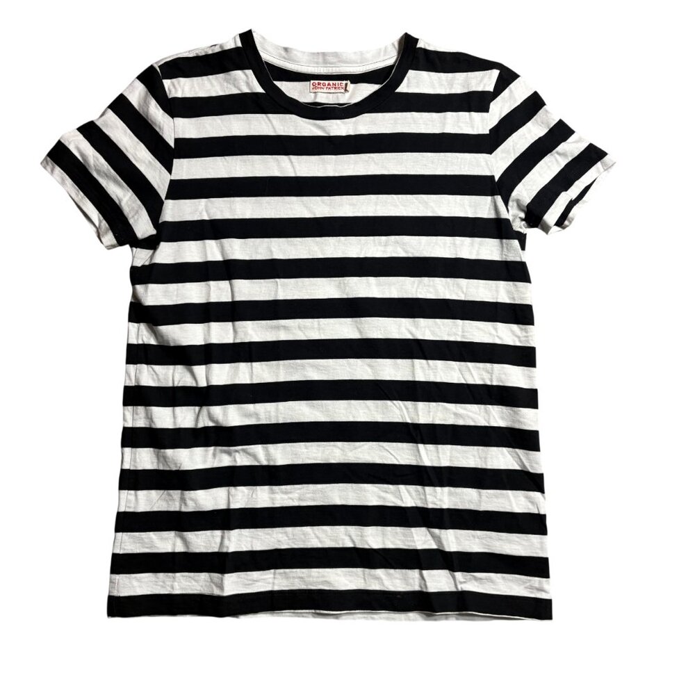 Organic by John Patrick black white striped t-shirt size XS short sleeve cotton